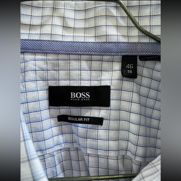 Mens Hugo Boss Checkered Button Down Dress Shirt, Size 18 (Neck) - Picture 4 of 4